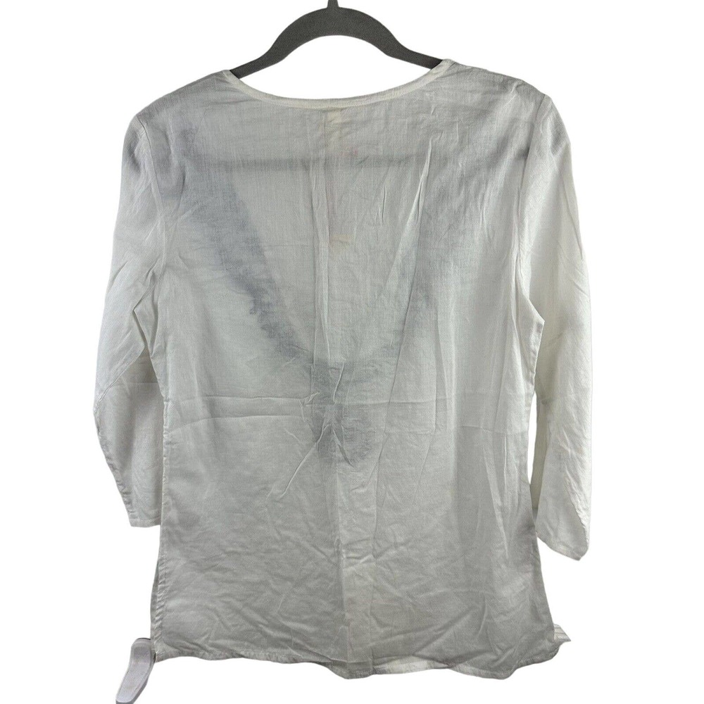 NWT Raga LA Womens S Floral White/Blue Linen Embroidered Boho 3/4 Sleeve Blouse - Picture 5 of 8